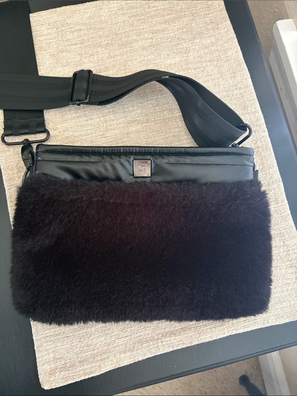 THINK ROYLN Black Faux Fur Crossbody Bag